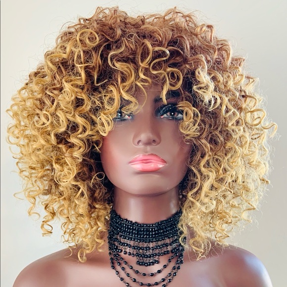 Blonde Auburn Mix Color “Put On & Go” Premium Fiber Curly Wig - Picture 4 of 5